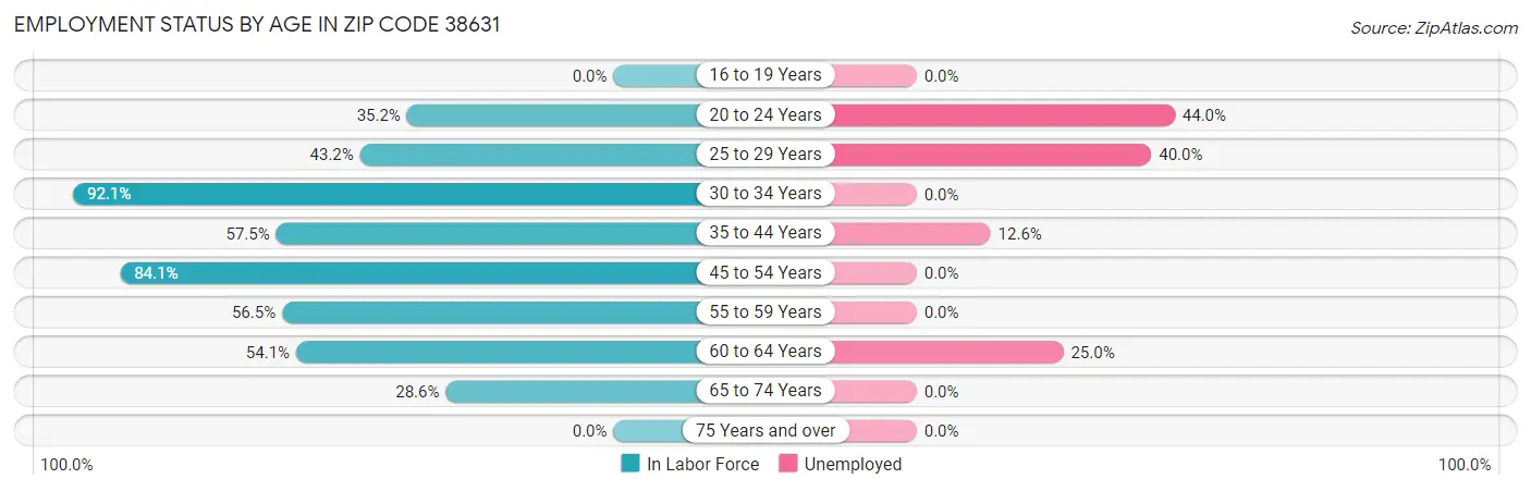Employment Status by Age in Zip Code 38631