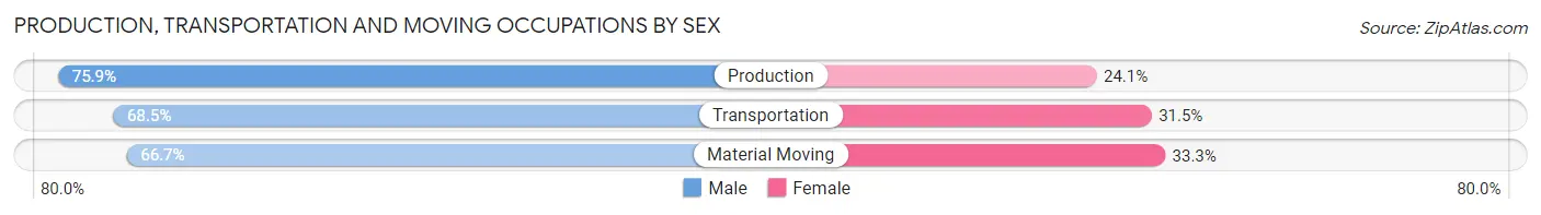 Production, Transportation and Moving Occupations by Sex in Zip Code 38633