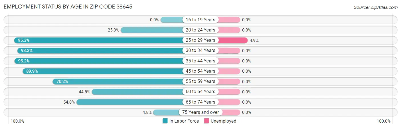 Employment Status by Age in Zip Code 38645