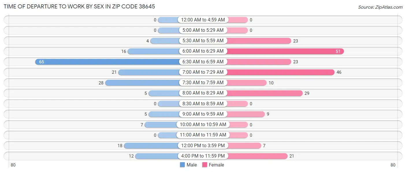 Time of Departure to Work by Sex in Zip Code 38645