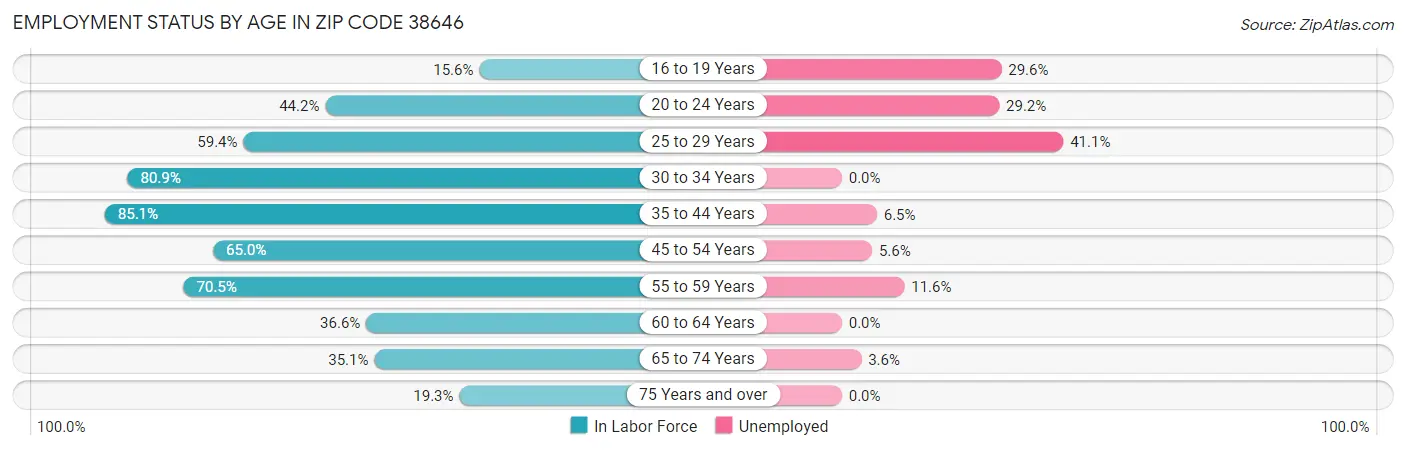 Employment Status by Age in Zip Code 38646