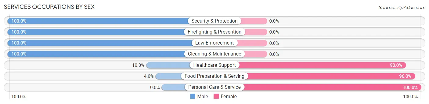 Services Occupations by Sex in Zip Code 38650