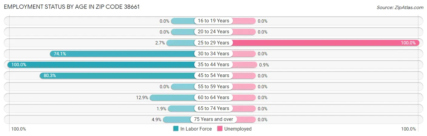 Employment Status by Age in Zip Code 38661