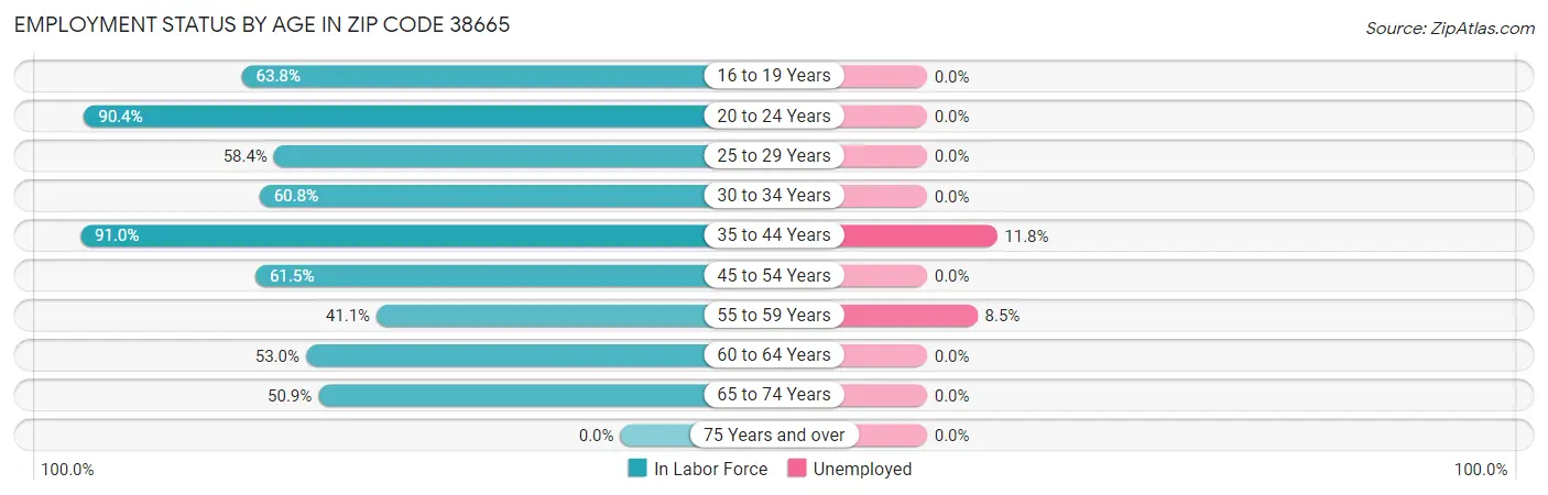 Employment Status by Age in Zip Code 38665
