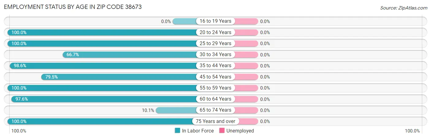 Employment Status by Age in Zip Code 38673