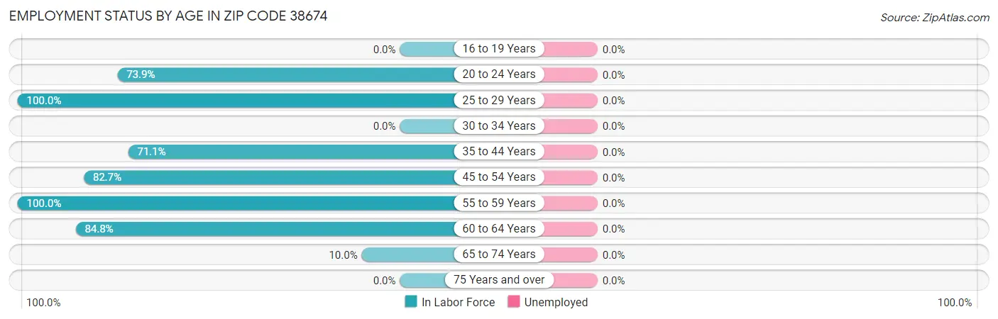 Employment Status by Age in Zip Code 38674