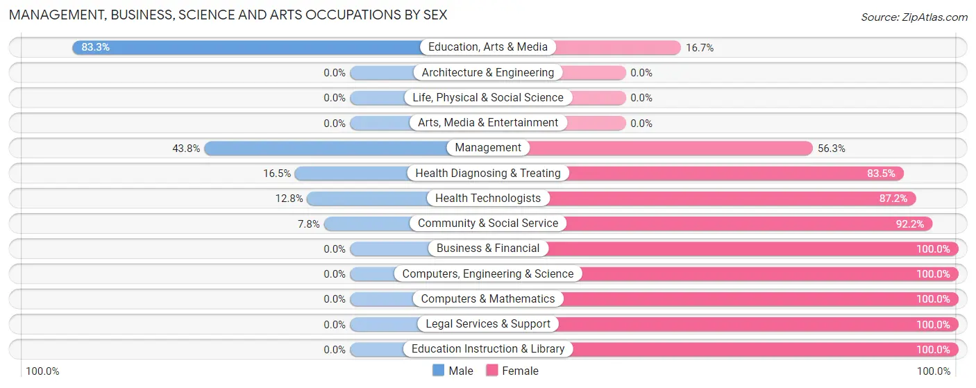 Management, Business, Science and Arts Occupations by Sex in Zip Code 38683