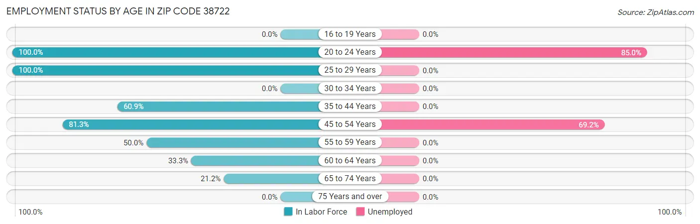 Employment Status by Age in Zip Code 38722