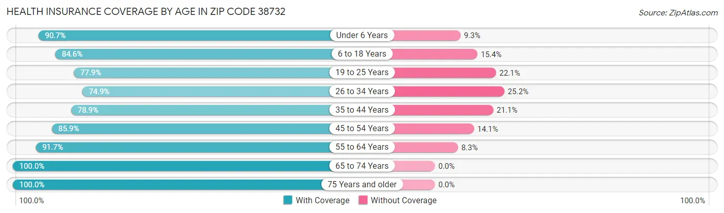 Health Insurance Coverage by Age in Zip Code 38732