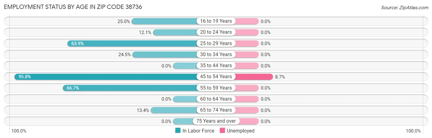 Employment Status by Age in Zip Code 38736