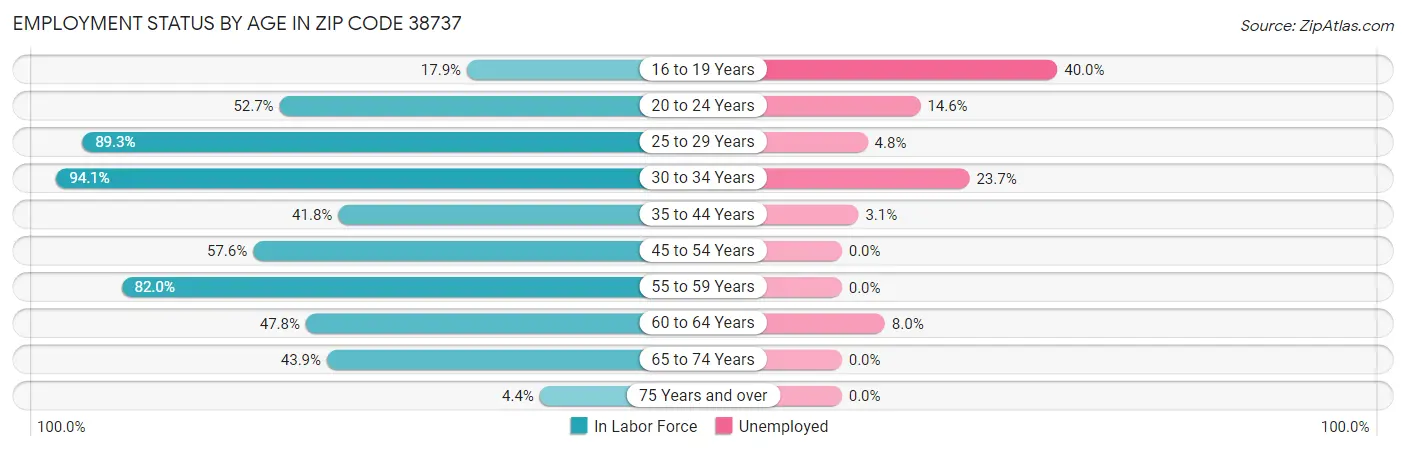 Employment Status by Age in Zip Code 38737