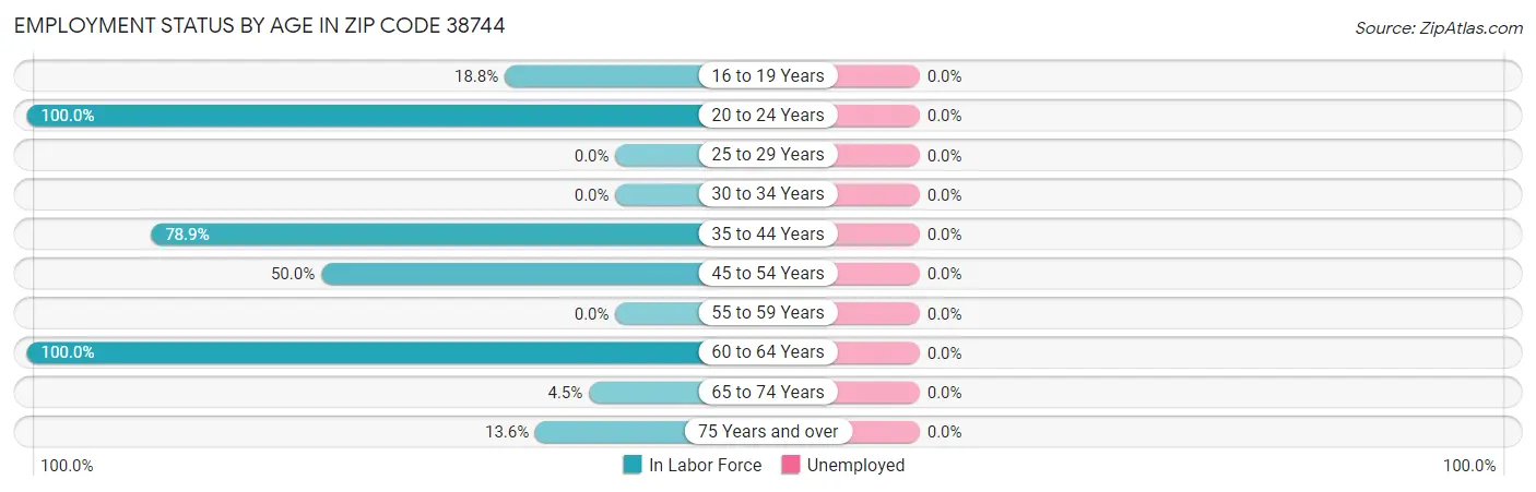 Employment Status by Age in Zip Code 38744