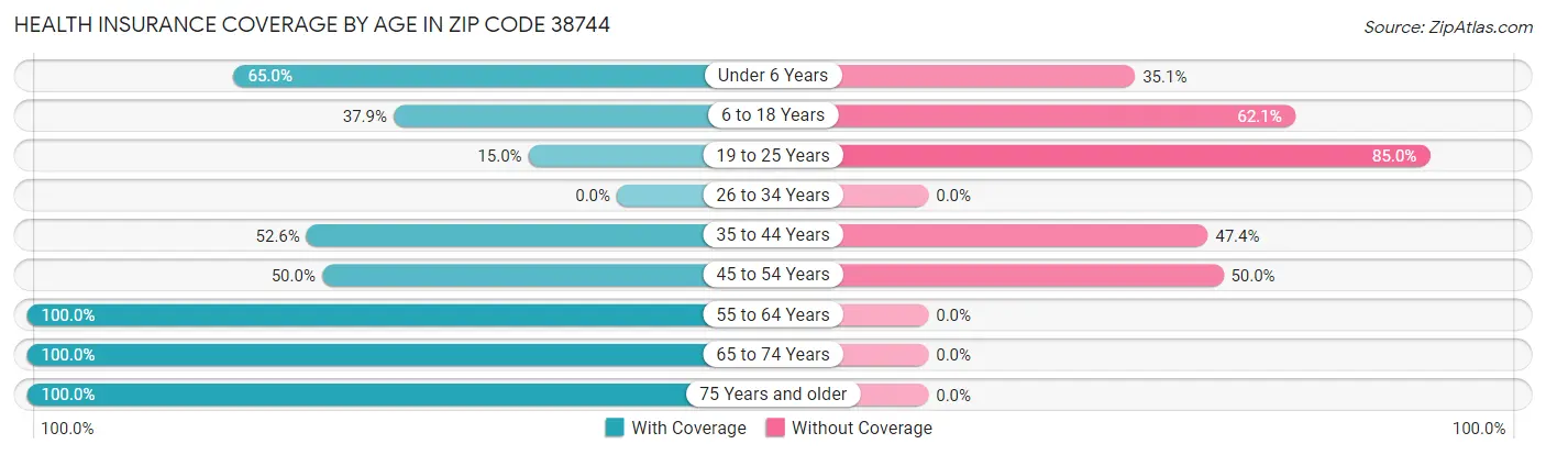 Health Insurance Coverage by Age in Zip Code 38744