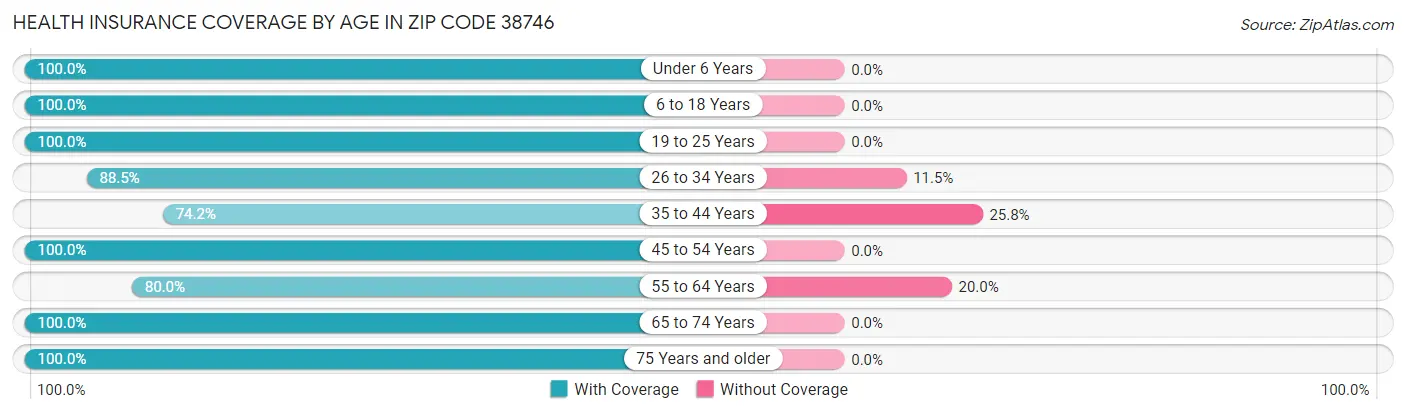 Health Insurance Coverage by Age in Zip Code 38746