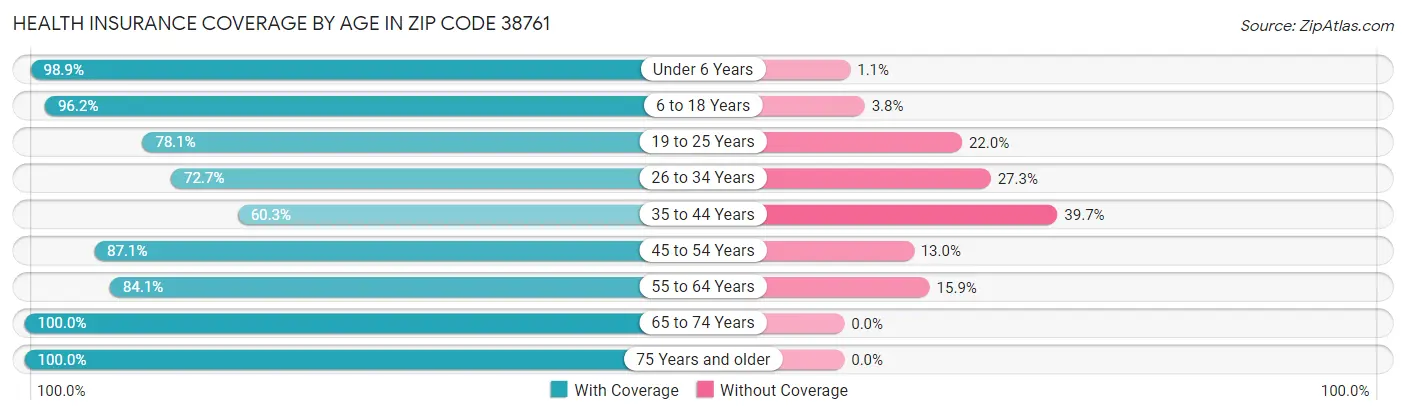 Health Insurance Coverage by Age in Zip Code 38761
