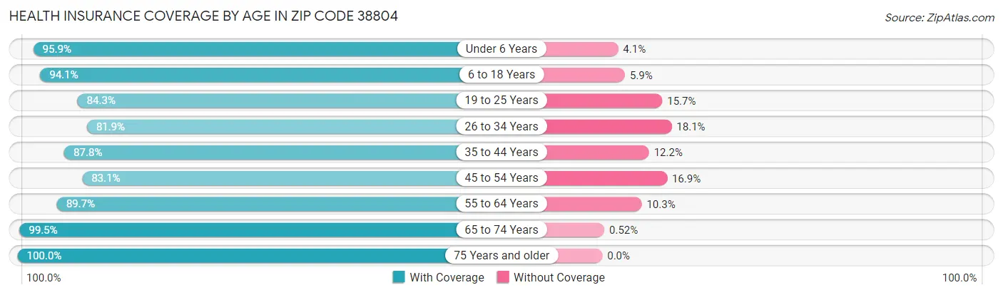 Health Insurance Coverage by Age in Zip Code 38804