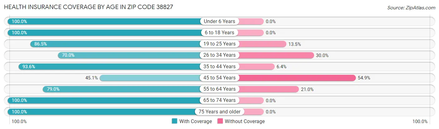Health Insurance Coverage by Age in Zip Code 38827