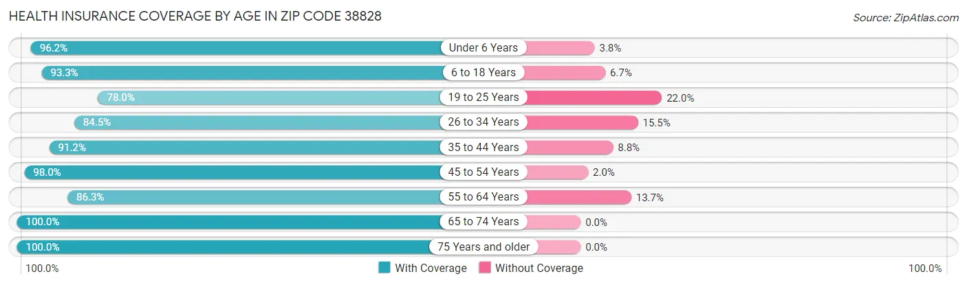 Health Insurance Coverage by Age in Zip Code 38828