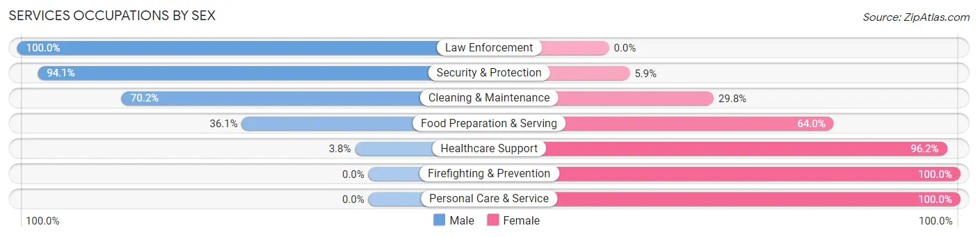 Services Occupations by Sex in Zip Code 38829
