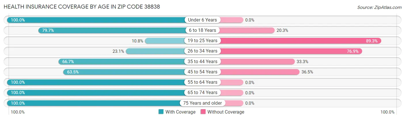Health Insurance Coverage by Age in Zip Code 38838