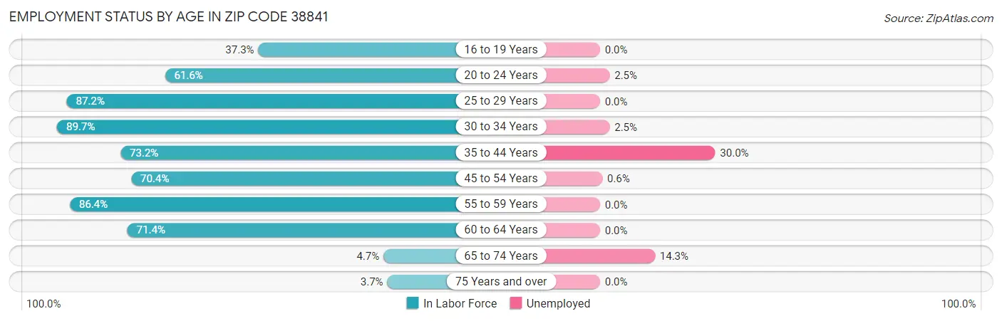 Employment Status by Age in Zip Code 38841