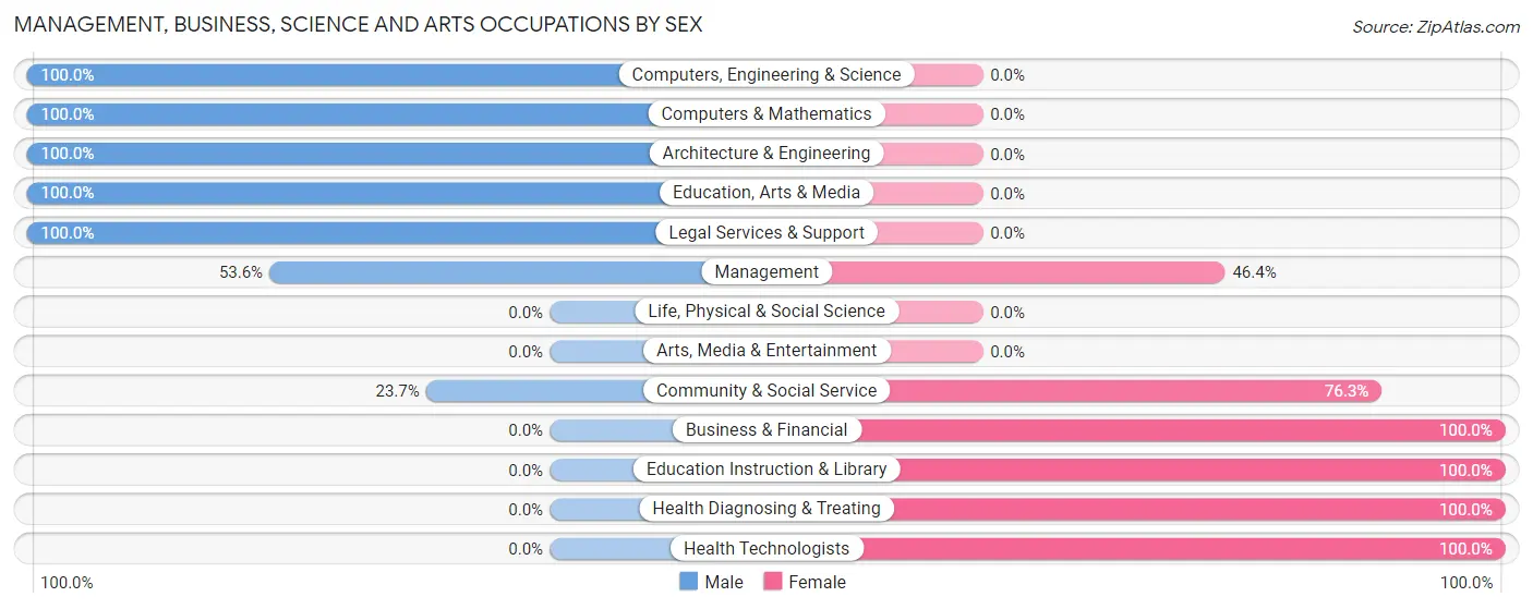 Management, Business, Science and Arts Occupations by Sex in Zip Code 38846