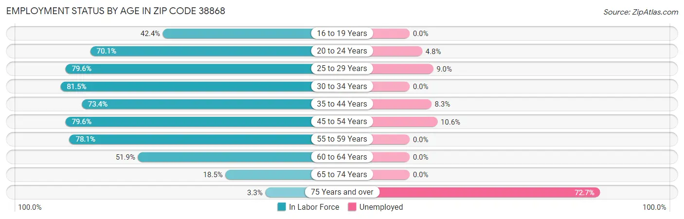 Employment Status by Age in Zip Code 38868
