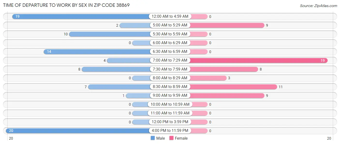 Time of Departure to Work by Sex in Zip Code 38869