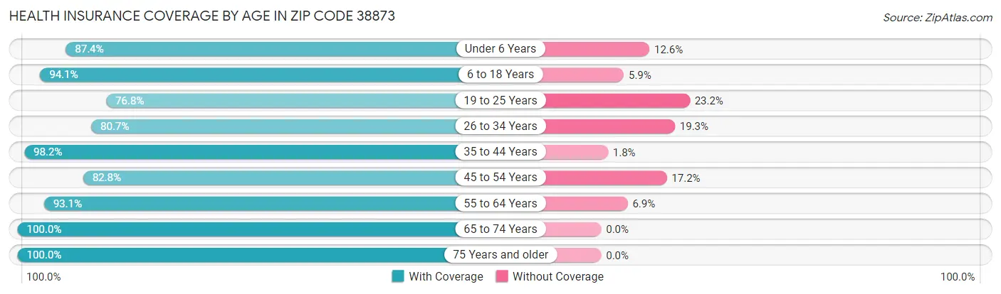 Health Insurance Coverage by Age in Zip Code 38873