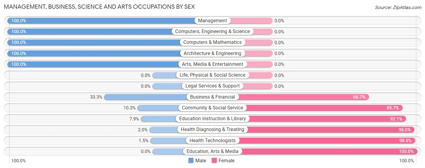 Management, Business, Science and Arts Occupations by Sex in Zip Code 38873