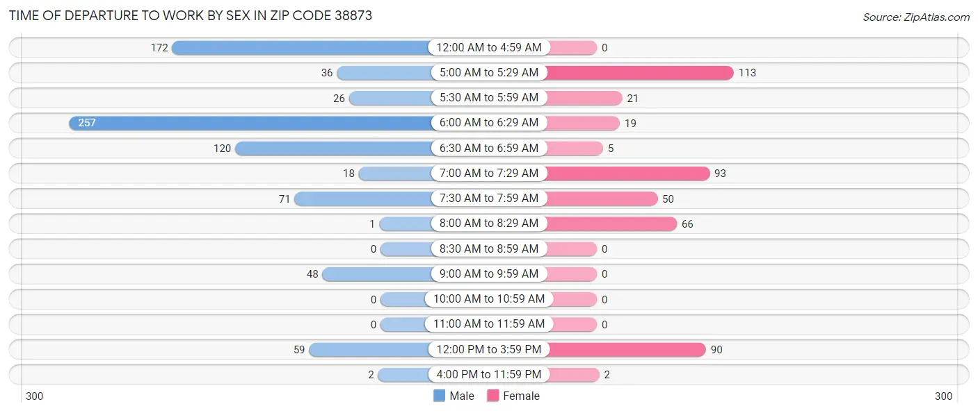 Time of Departure to Work by Sex in Zip Code 38873