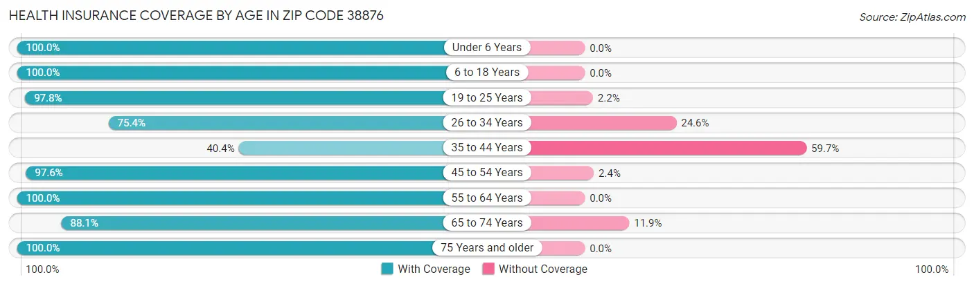 Health Insurance Coverage by Age in Zip Code 38876