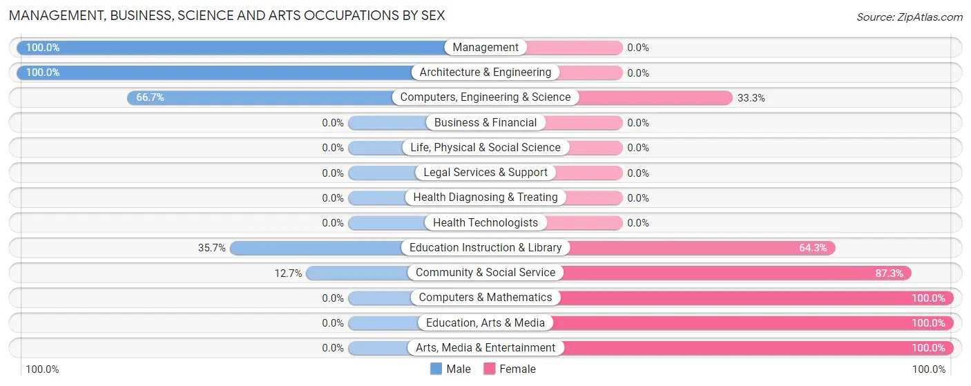 Management, Business, Science and Arts Occupations by Sex in Zip Code 38876