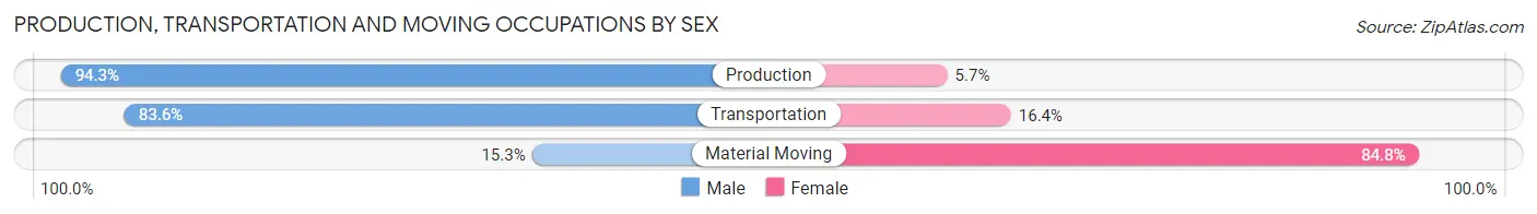 Production, Transportation and Moving Occupations by Sex in Zip Code 38876