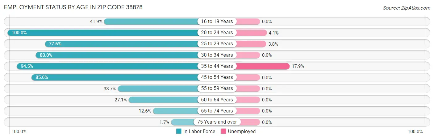 Employment Status by Age in Zip Code 38878