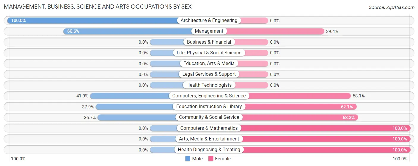 Management, Business, Science and Arts Occupations by Sex in Zip Code 38878