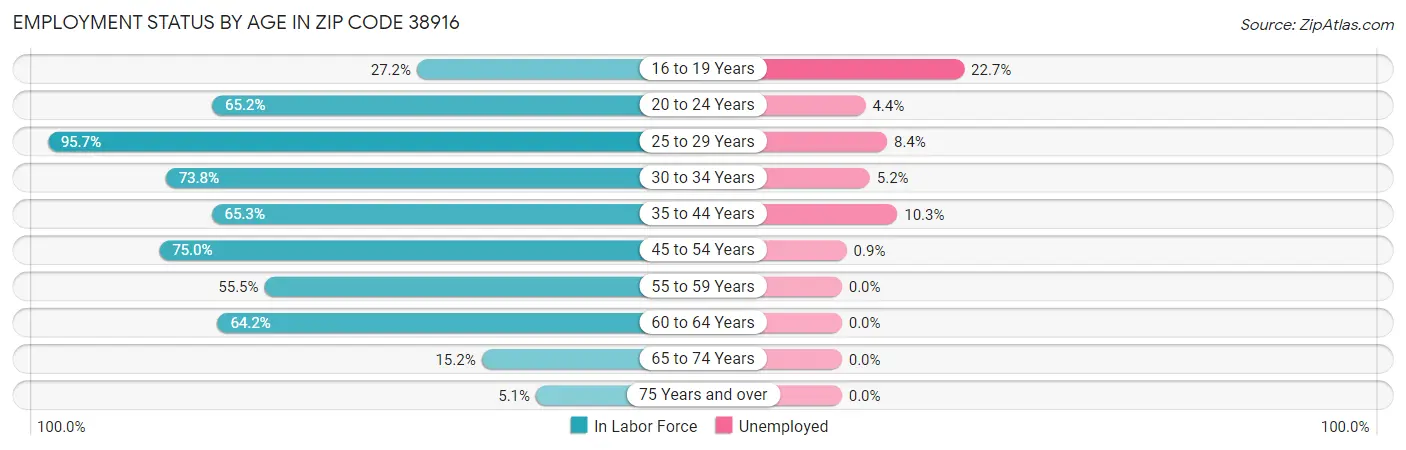 Employment Status by Age in Zip Code 38916