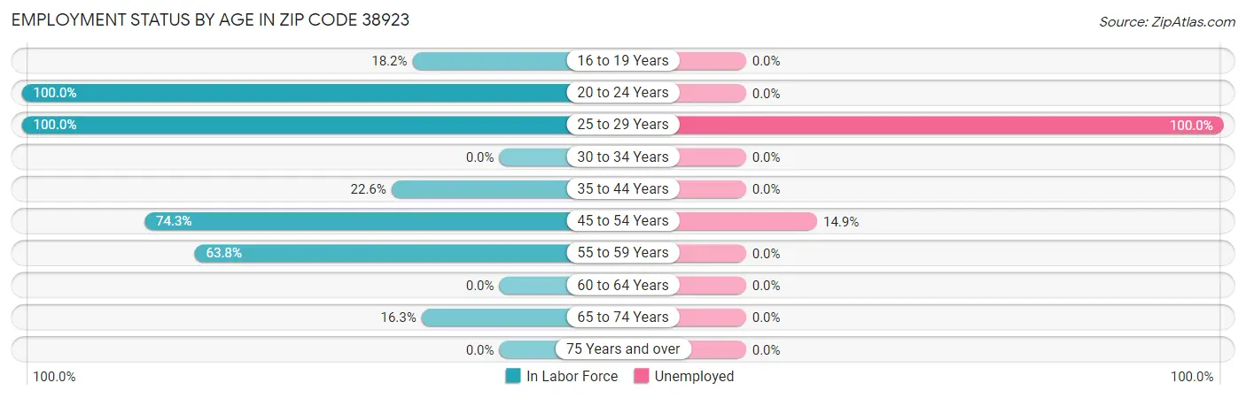 Employment Status by Age in Zip Code 38923