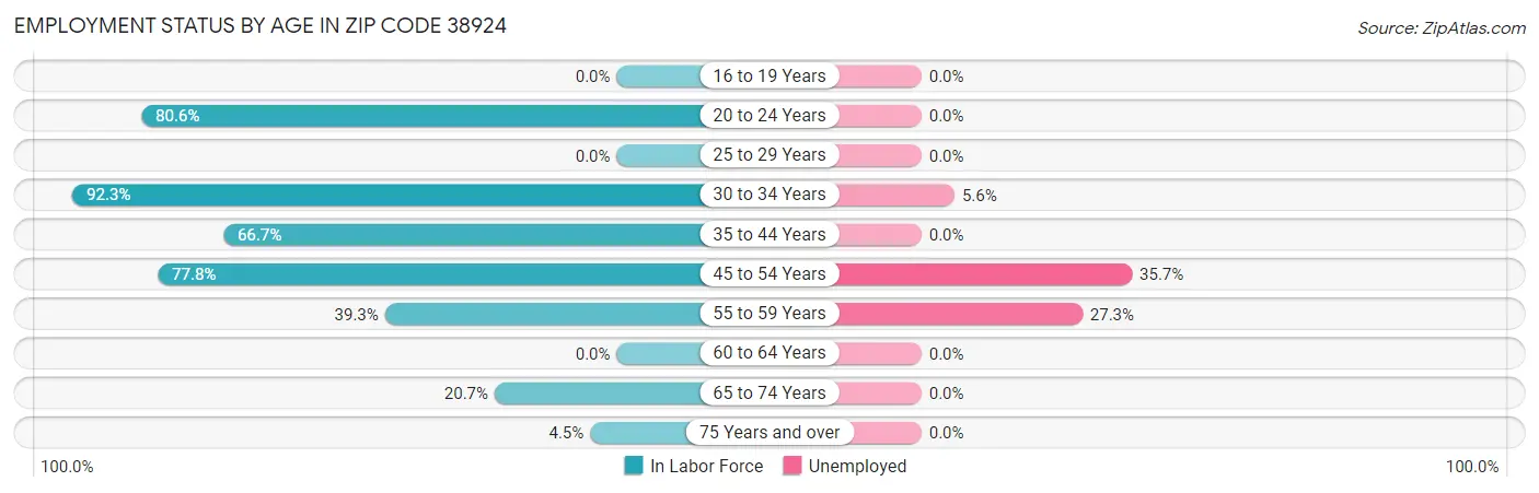 Employment Status by Age in Zip Code 38924