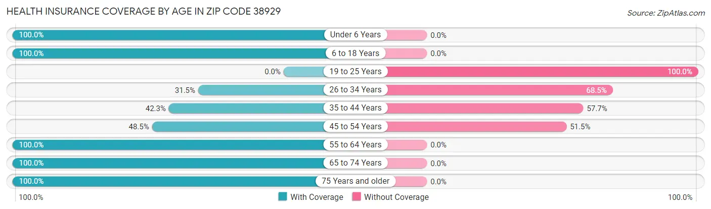 Health Insurance Coverage by Age in Zip Code 38929