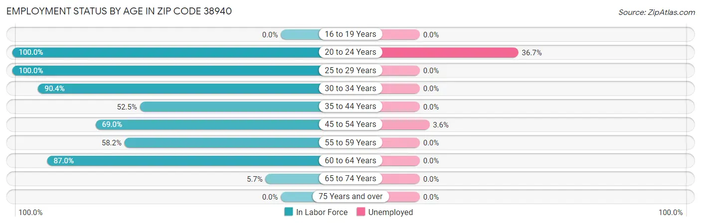 Employment Status by Age in Zip Code 38940