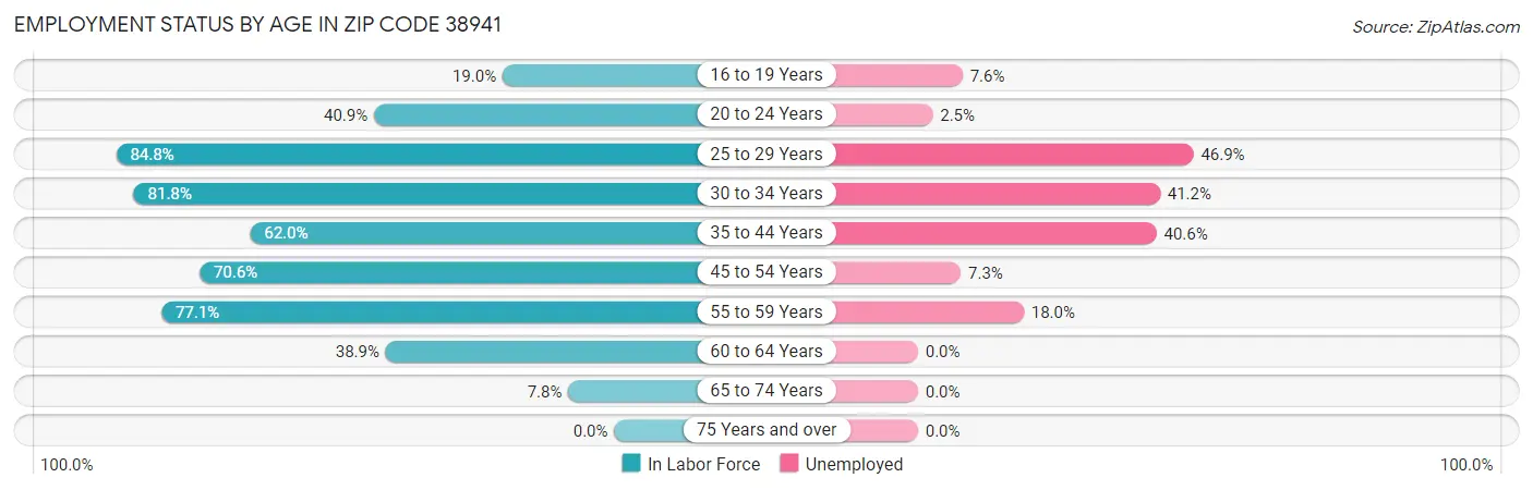 Employment Status by Age in Zip Code 38941