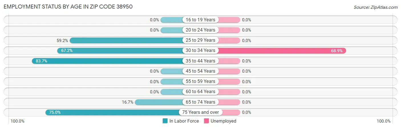 Employment Status by Age in Zip Code 38950