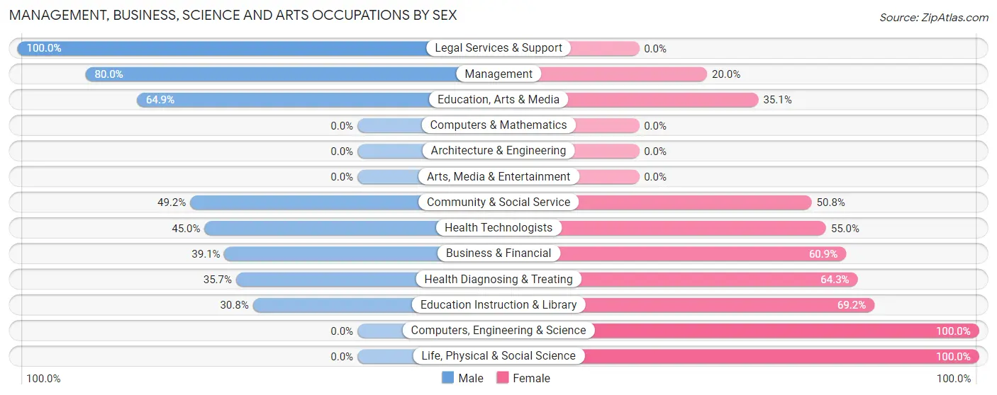 Management, Business, Science and Arts Occupations by Sex in Zip Code 39038