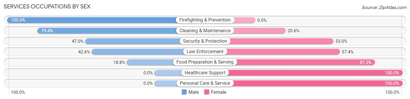Services Occupations by Sex in Zip Code 39038