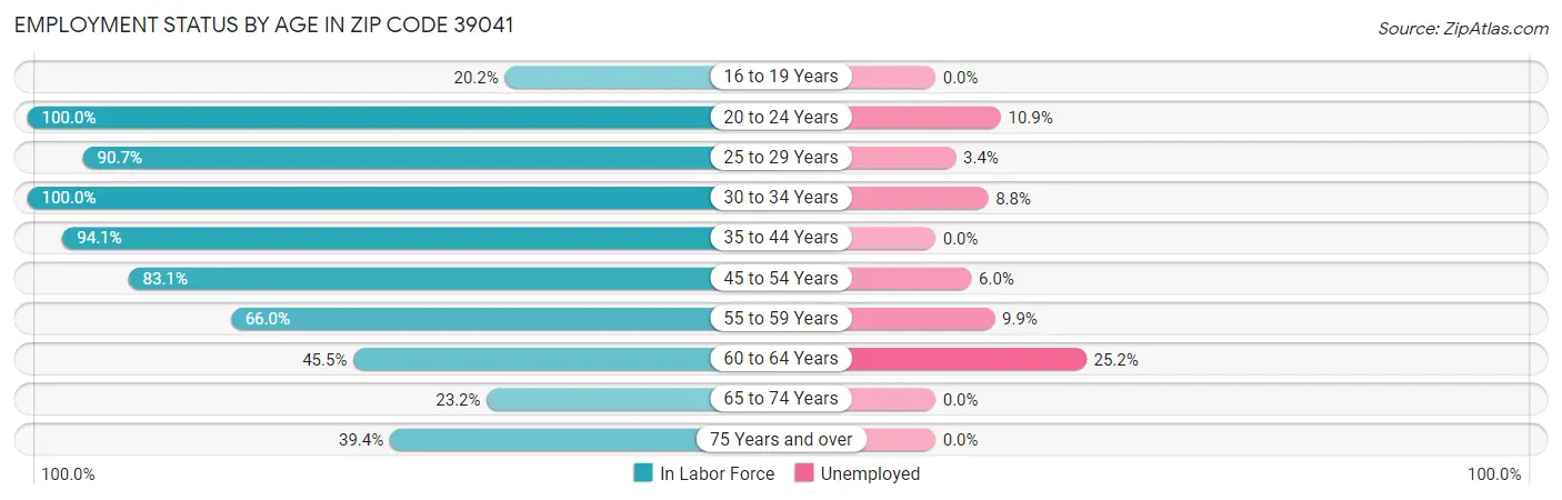 Employment Status by Age in Zip Code 39041