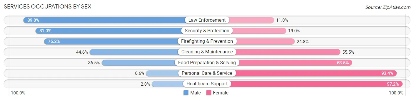 Services Occupations by Sex in Zip Code 39046
