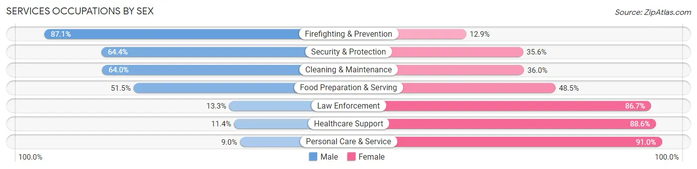 Services Occupations by Sex in Zip Code 39056