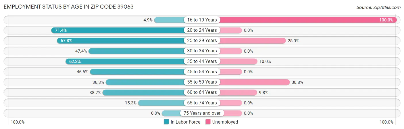 Employment Status by Age in Zip Code 39063