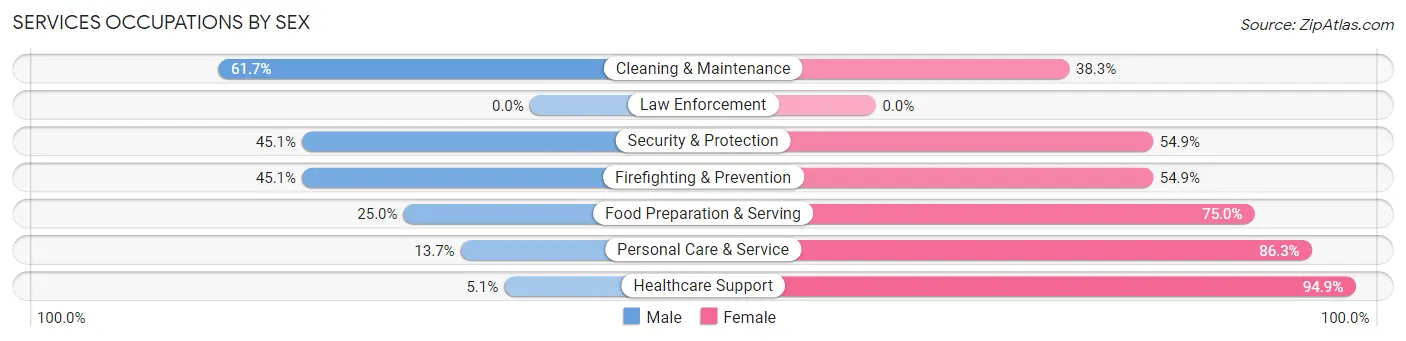 Services Occupations by Sex in Zip Code 39083